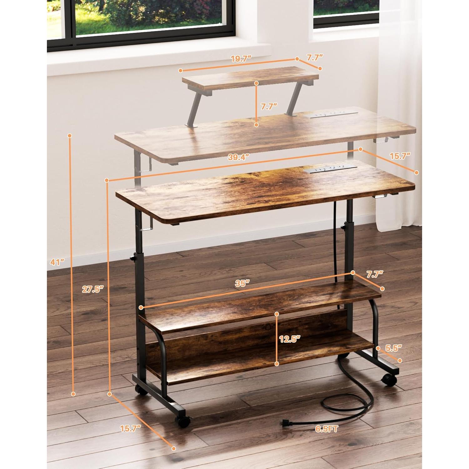 Escritorio de pie ajustable Besiost SJZJZT-39R con luces LED