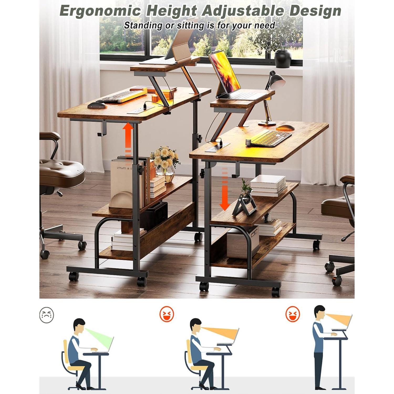 Escritorio de pie ajustable Besiost SJZJZT-39R con luces LED