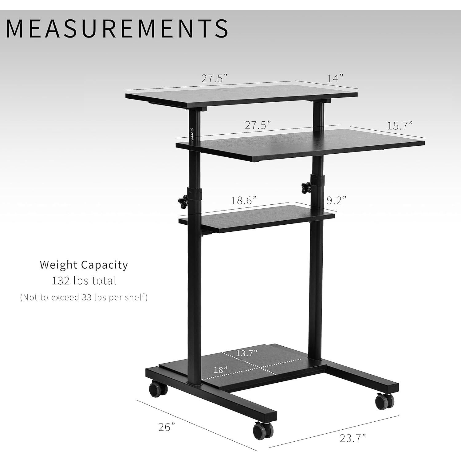 Escritorio de Pie Ajustable VIVO CART-V02DB Negro 69.85x71.12cm