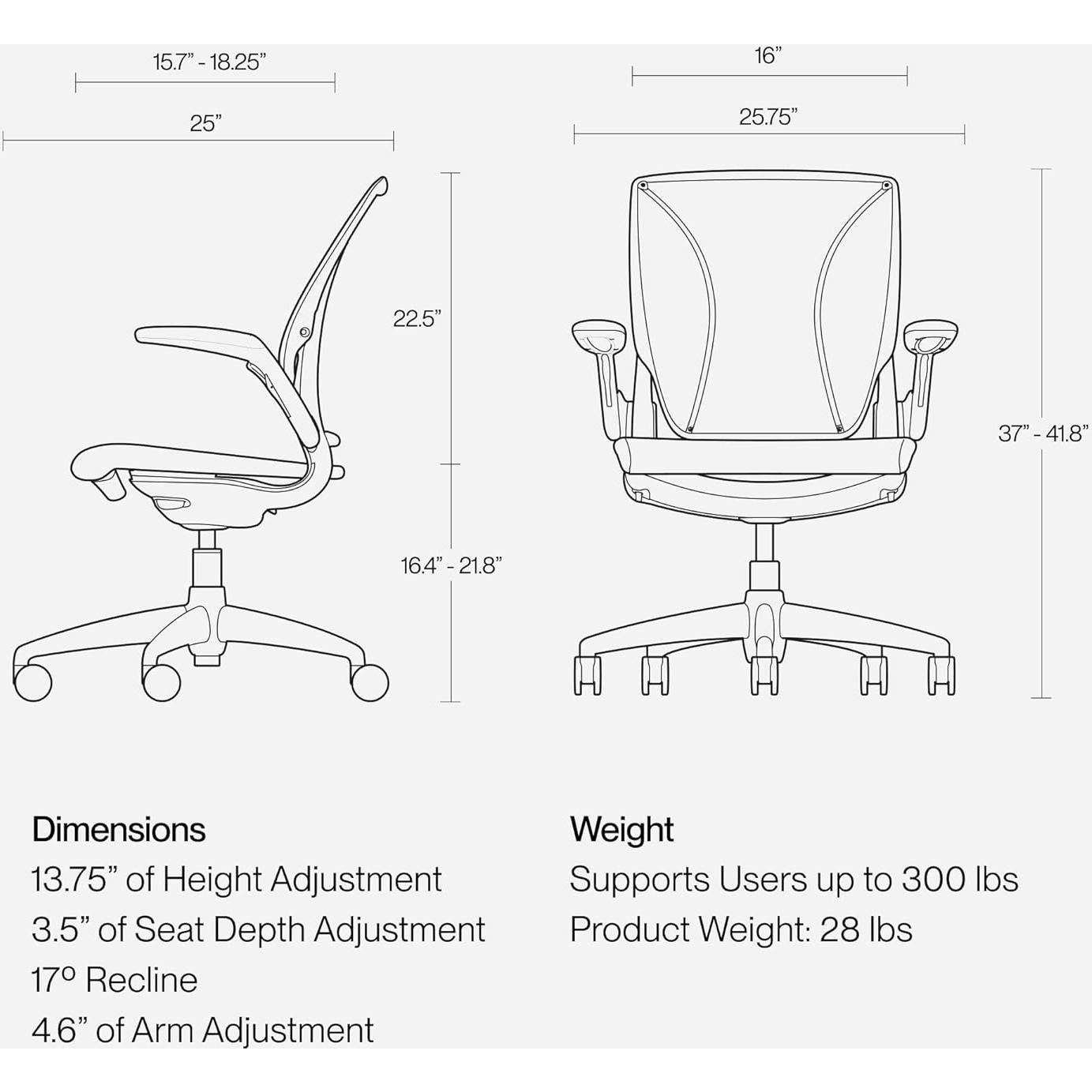 Silla de Oficina Ergonómica Humanscale WLT1BR10R10, Malla Negra