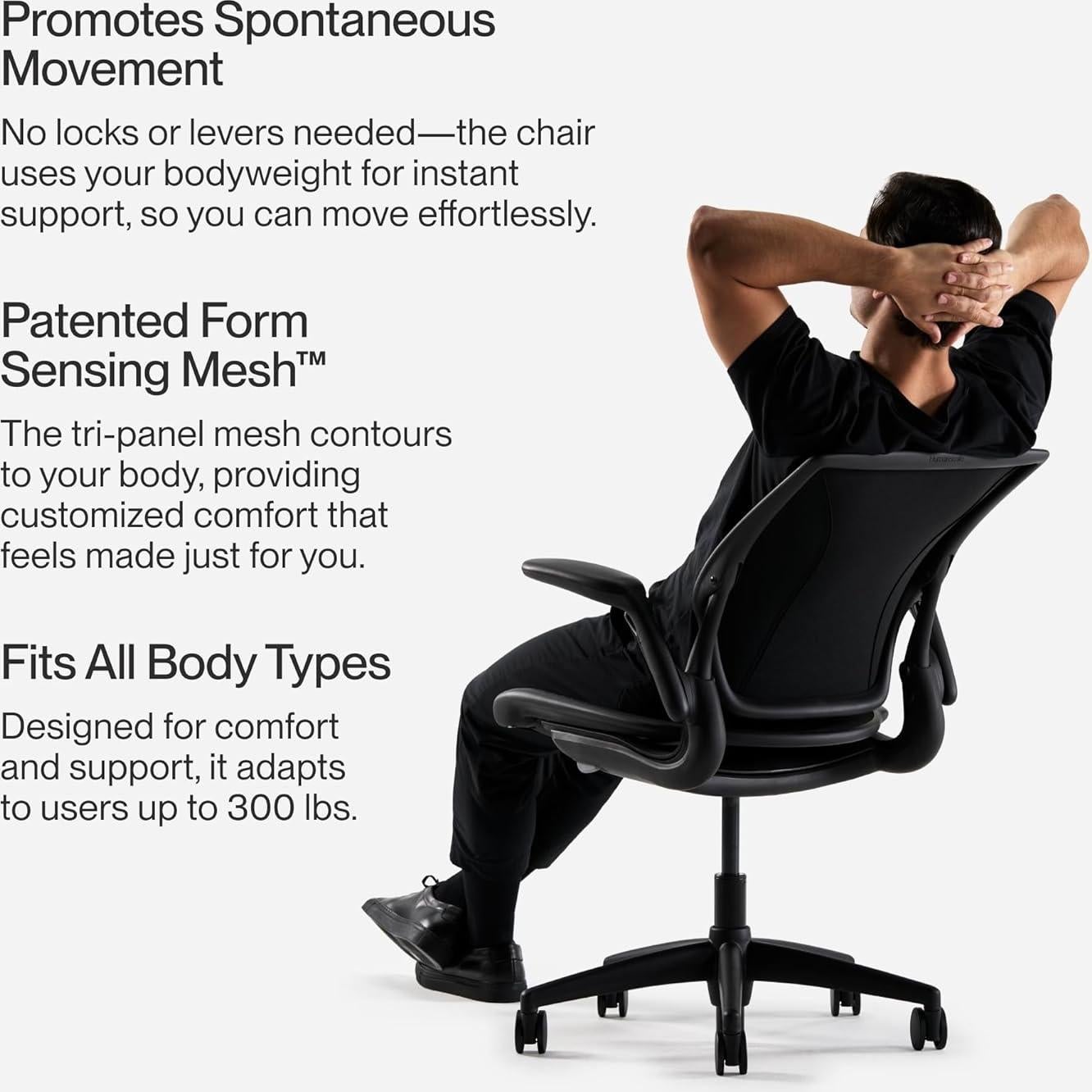 Silla de Oficina Ergonómica Humanscale WLT1BR10R10, Malla Negra