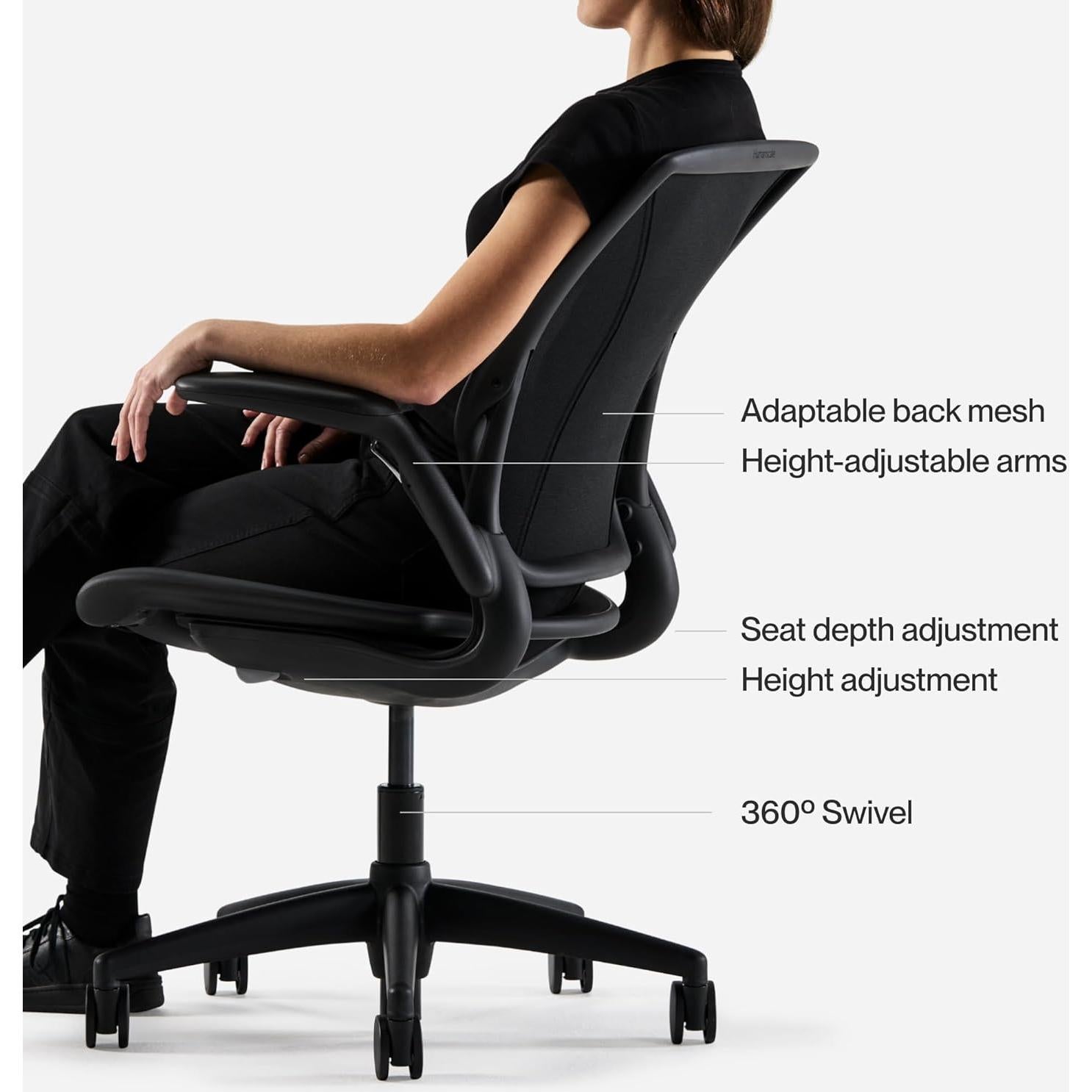 Silla de Oficina Ergonómica Humanscale WLT1BR10R10, Malla Negra