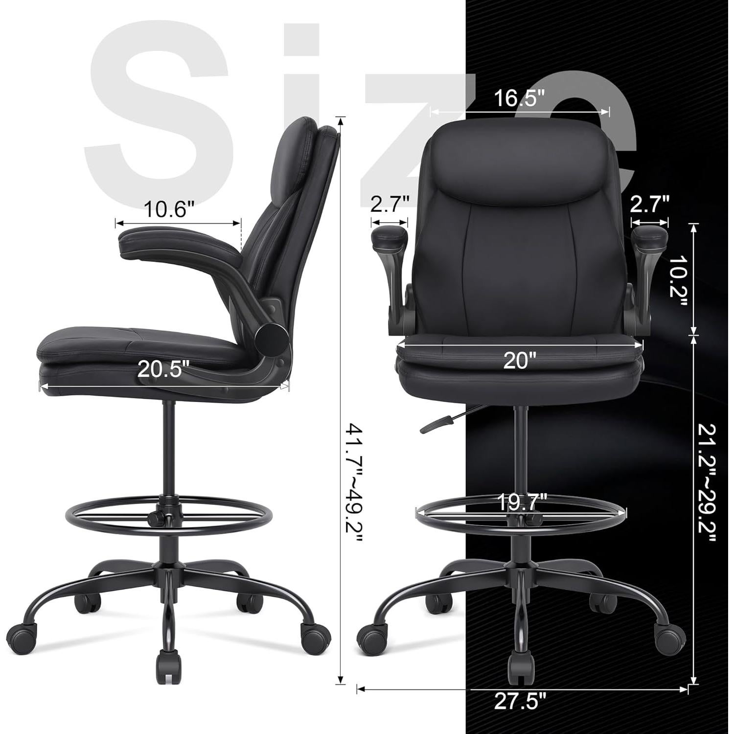 Silla de Dibujo Misolant Alta Ajustable de Cuero Negro