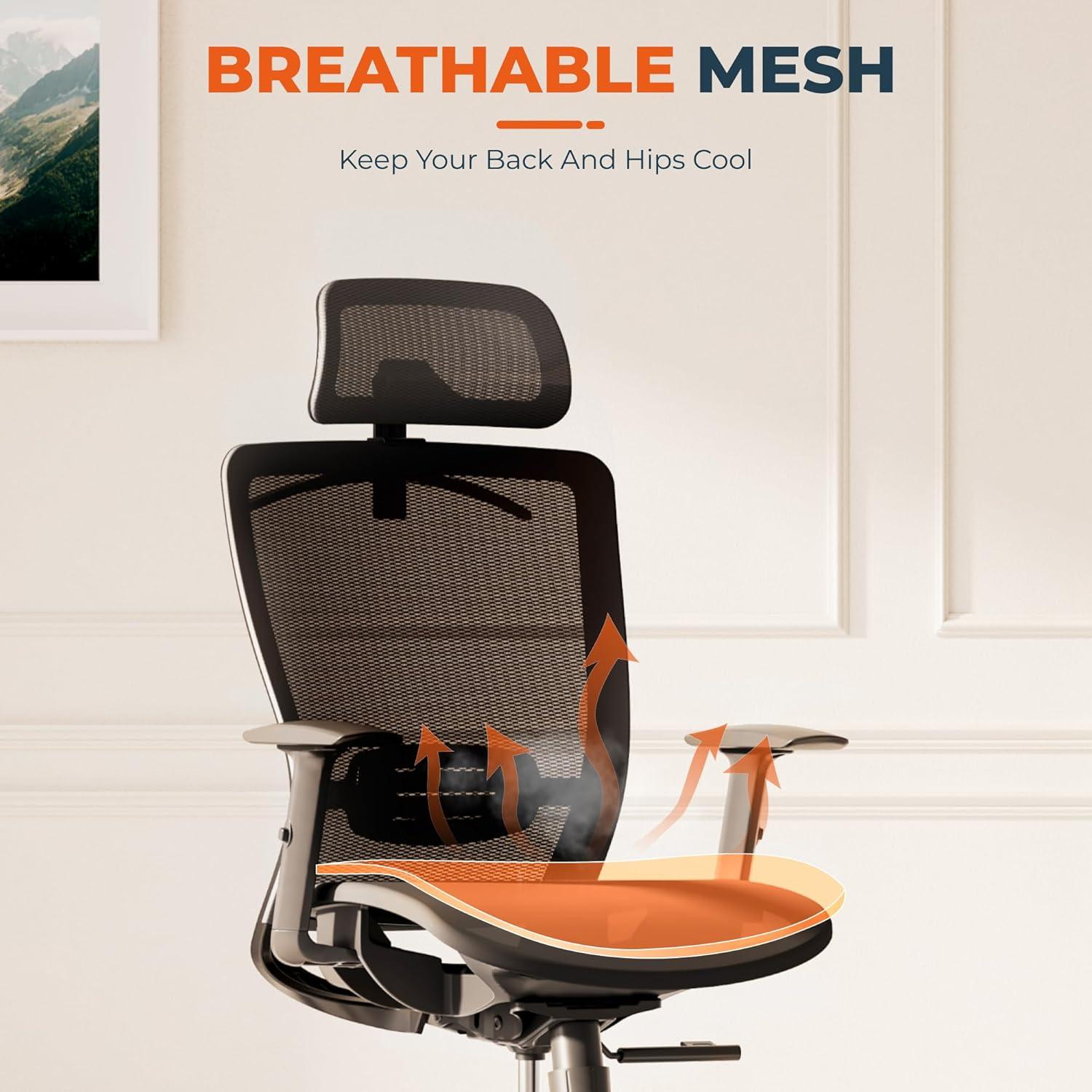 Silla de Oficina Ergonómica FitStand ErgoChair Pro, Soporte Lumbar Ajustable, Carga 136kg, Malla Transpirable, Negro