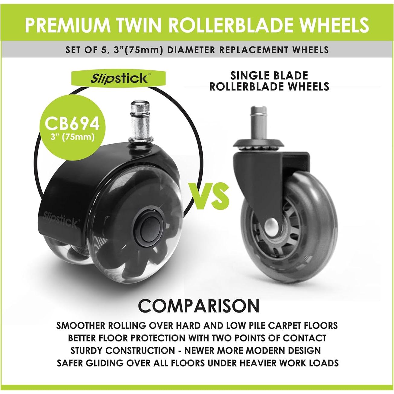 Ruedas de silla de oficina Slipstick 3" Rollerblade - Juego de 5