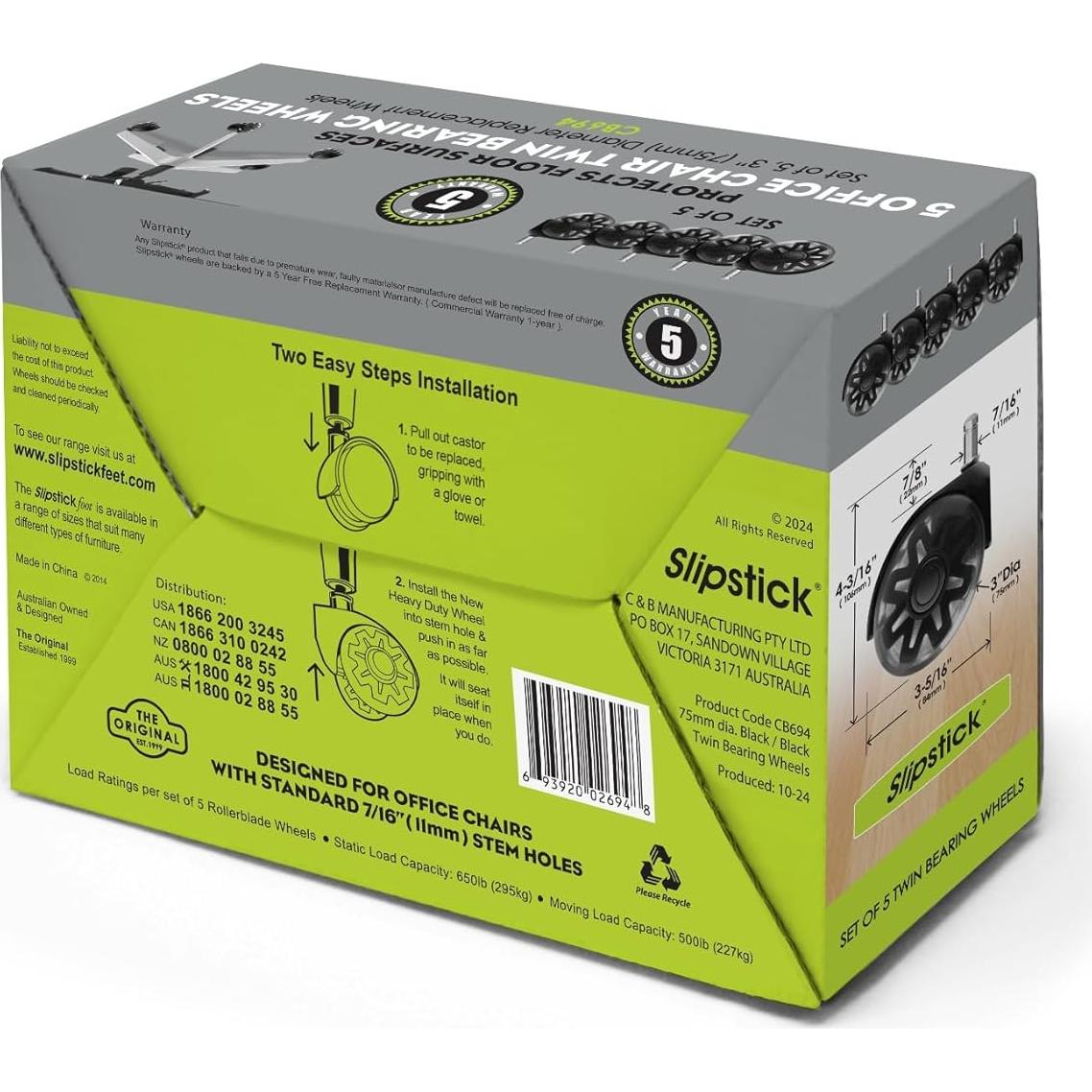 Ruedas de silla de oficina Slipstick 3" Rollerblade - Juego de 5