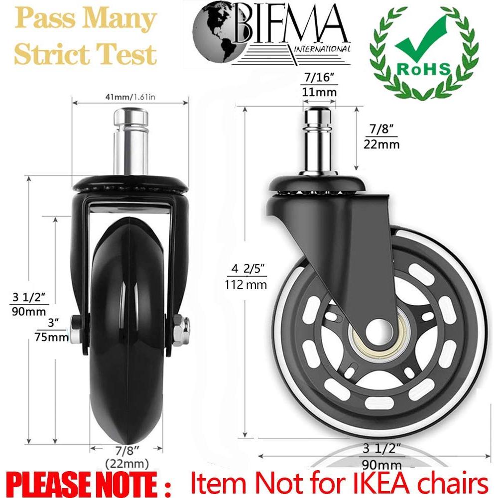 Ruedas de Silla de Oficina HOSALI 3" Goma Suave Juego de 5