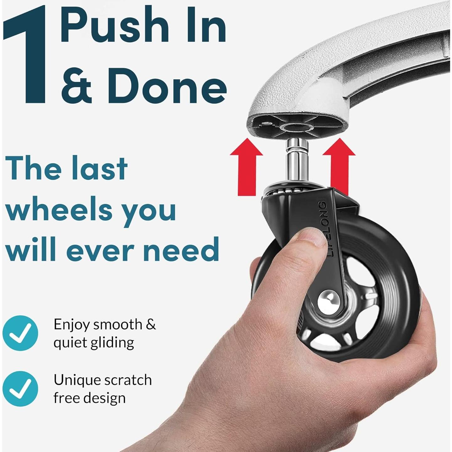 Ruedas de Silla de Oficina Lifelong 7.62cm Alta Resistencia Negro