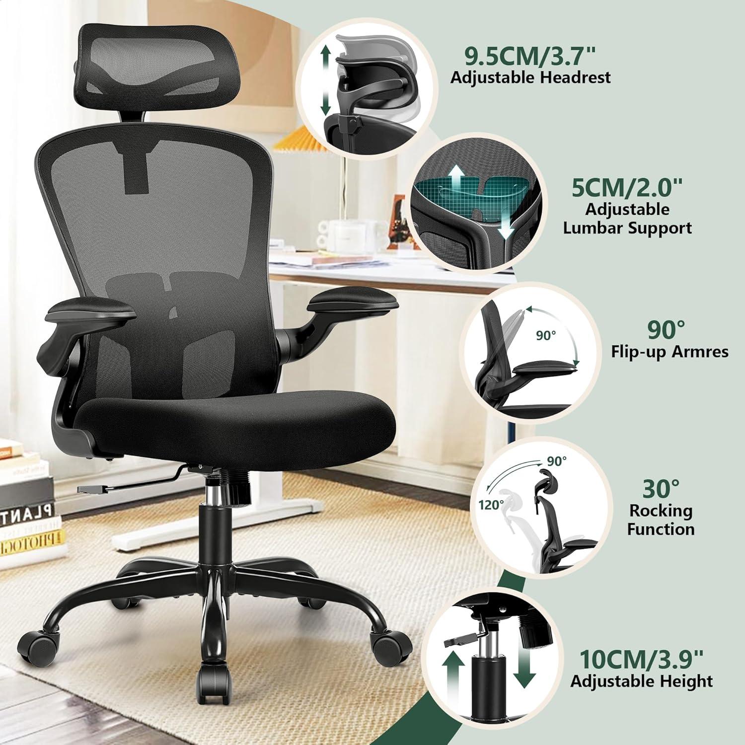 Silla de Oficina Ergonómica FelixKing con Reposacabezas Negro