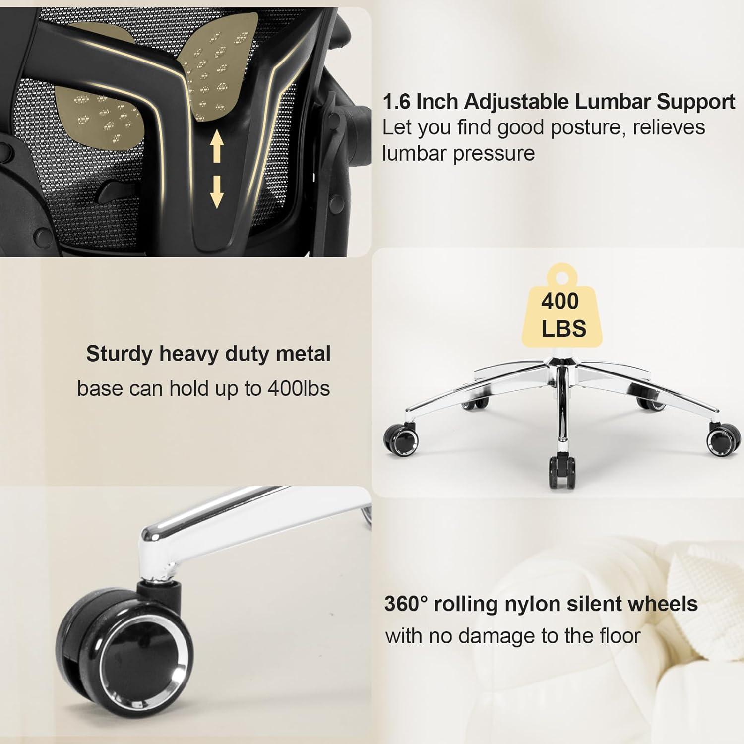 Silla de Oficina Ergonómica Luckyear Alta Resistencia 400LBS