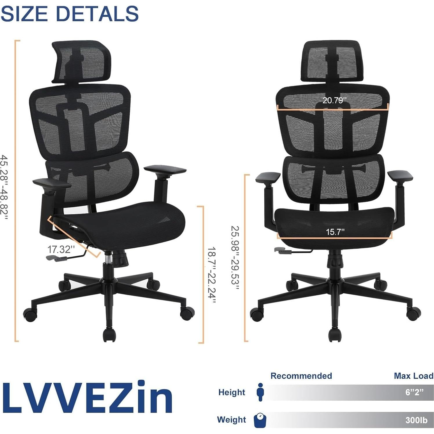 Silla de Oficina Ergonómica LVVEZin con Soporte Lumbar Ajustable