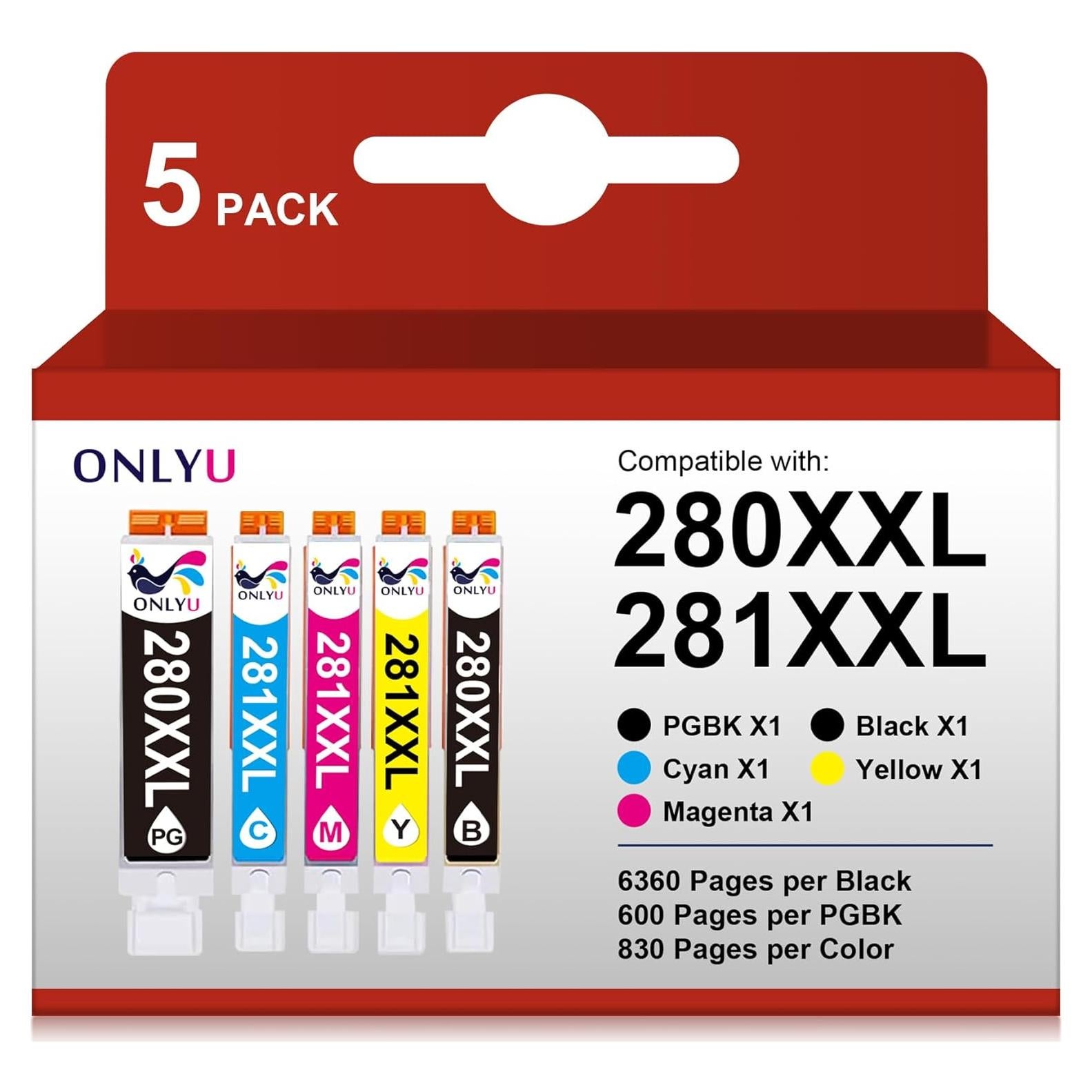 Cartuchos de Tinta ONLYU 280XXL 281XXL para Canon - 5 Paquetes