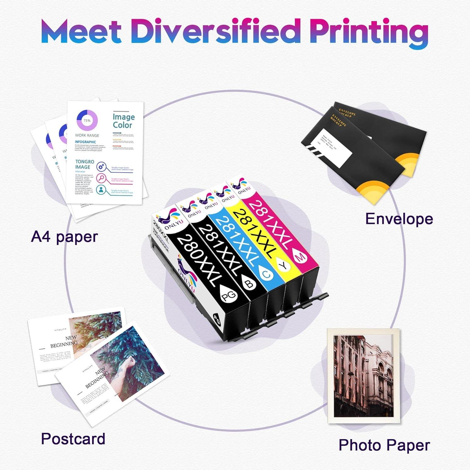 Cartuchos de Tinta ONLYU 280XXL 281XXL para Canon - 5 Paquetes