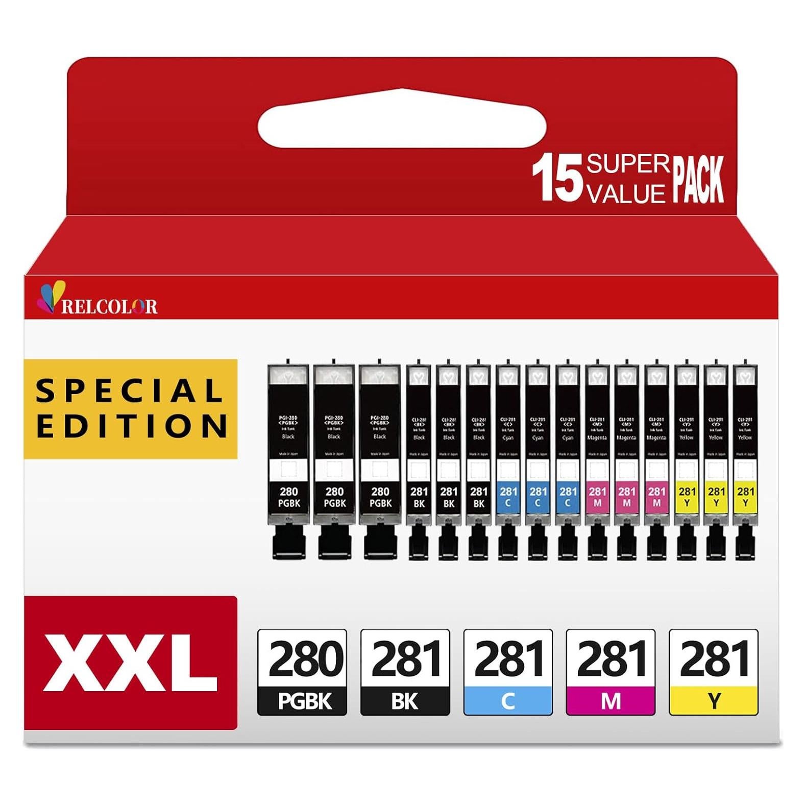 Paquete de 15 Cartuchos de Tinta Relcolor 280 281 XXL para Canon