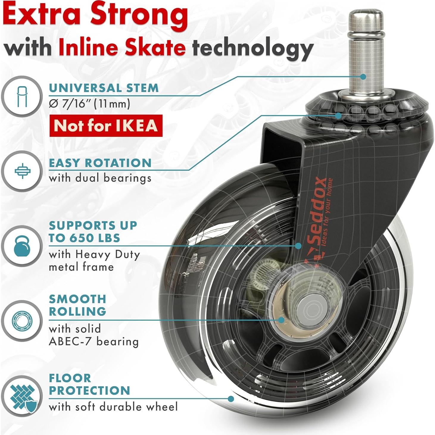 Juego de Ruedas de Reemplazo Seddox 3" para Sillas de Oficina