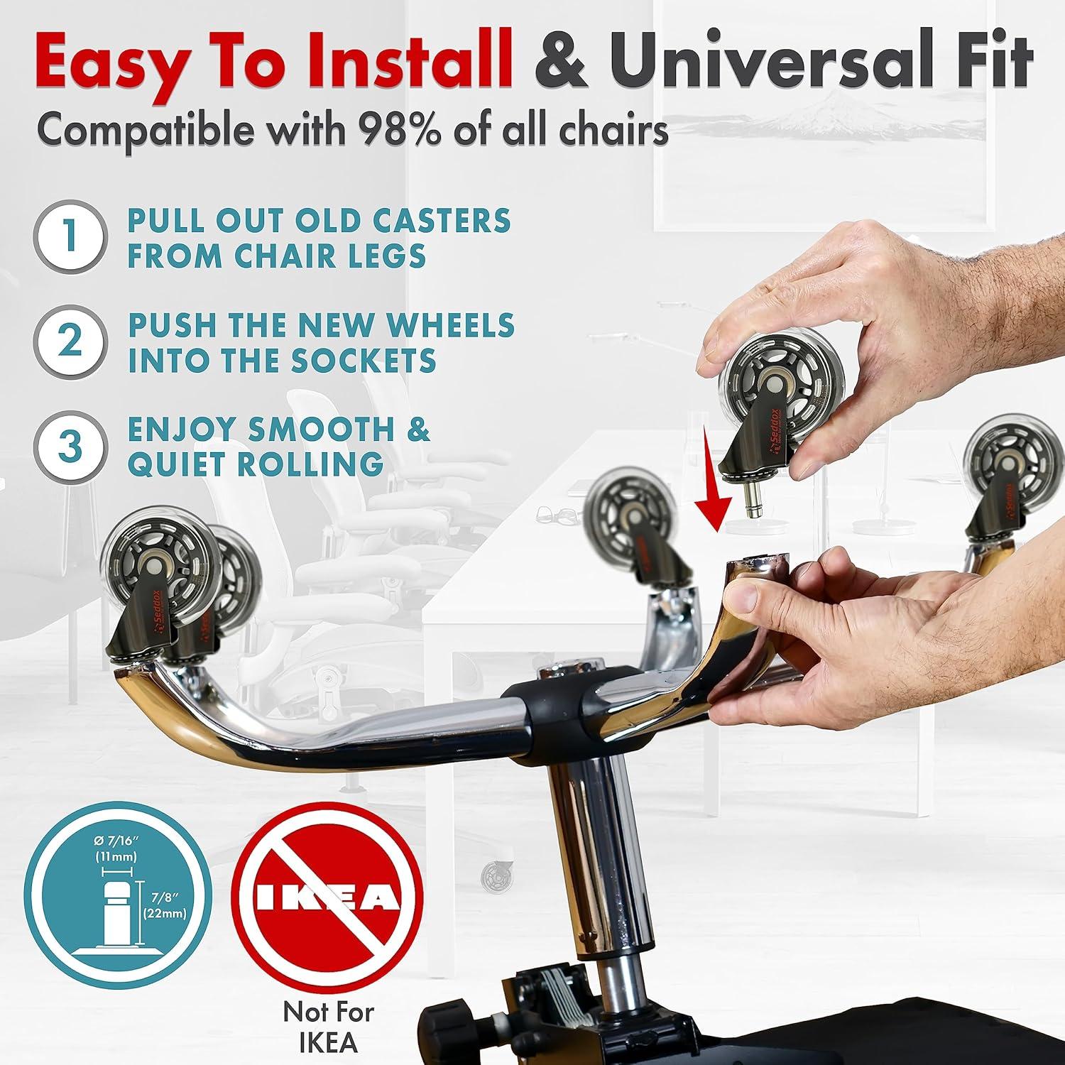 Juego de Ruedas de Reemplazo Seddox 3" para Sillas de Oficina