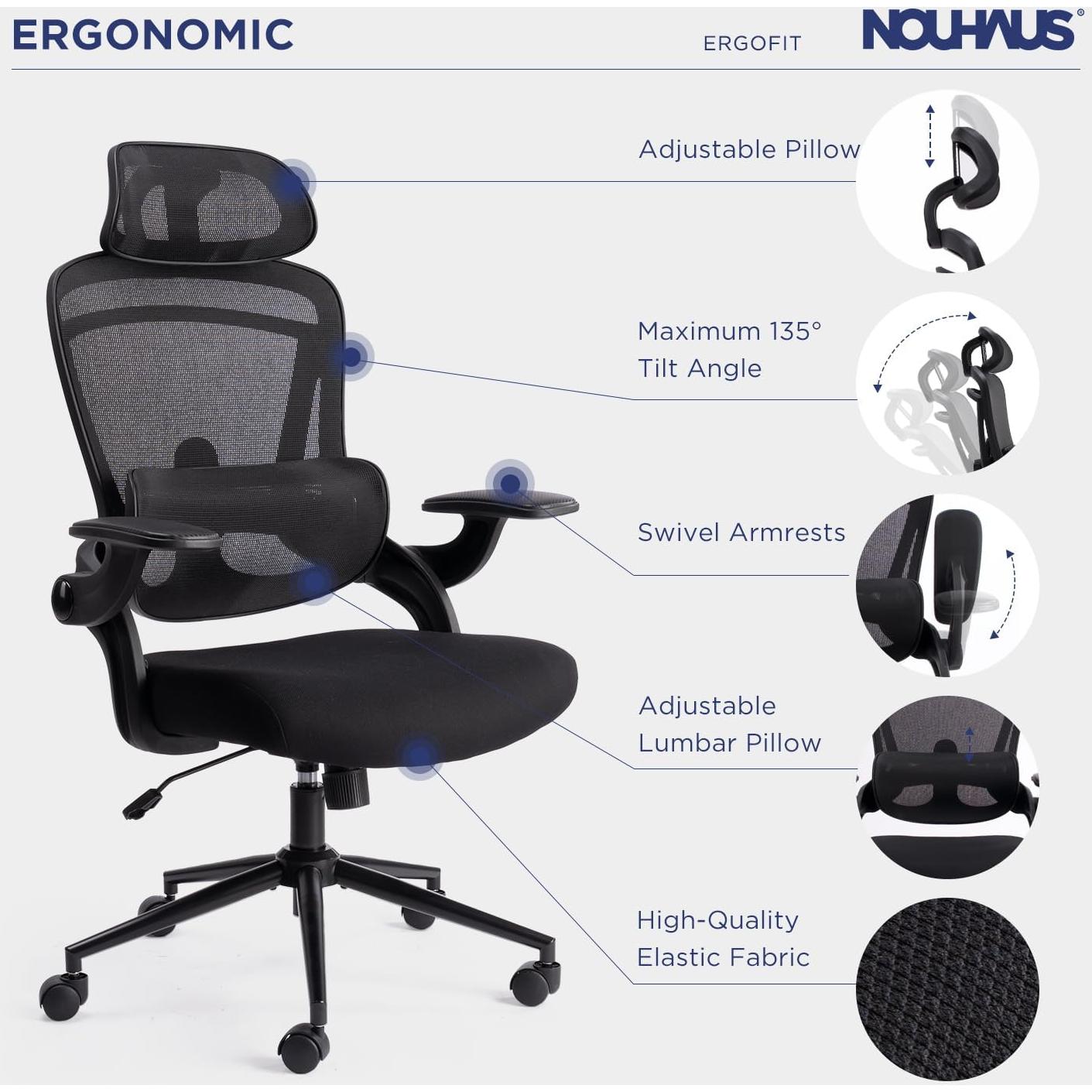 Silla de Oficina Ergonómica Nouhaus N20 Negra con Soporte Lumbar