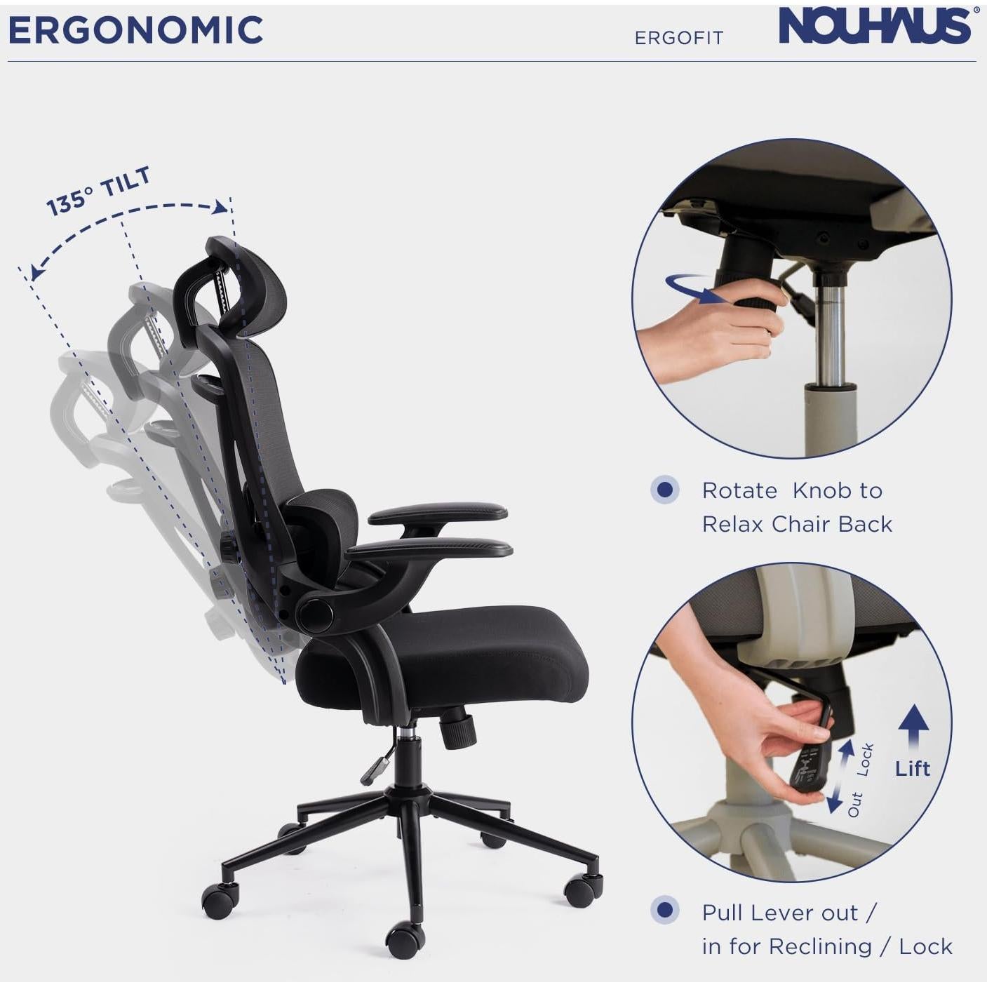 Silla de Oficina Ergonómica Nouhaus N20 Negra con Soporte Lumbar