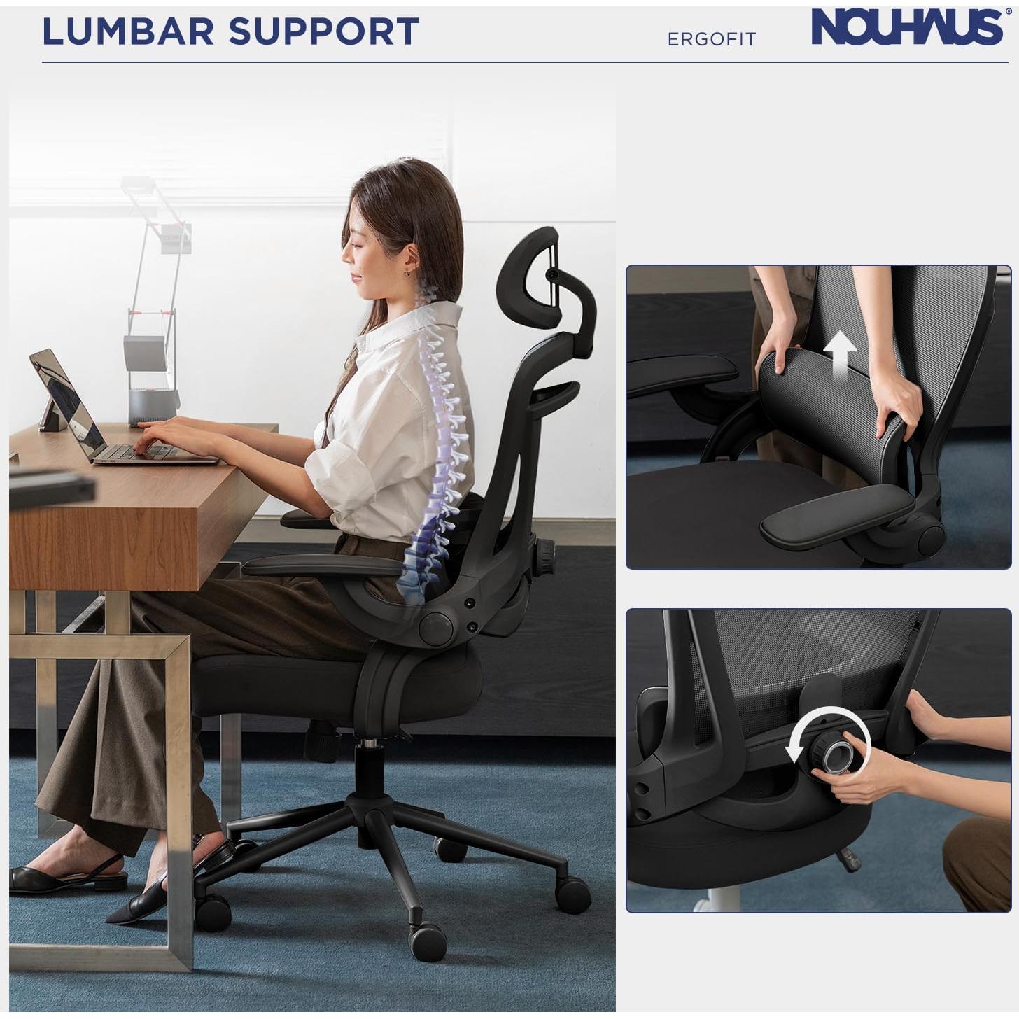 Silla de Oficina Ergonómica Nouhaus N20 Negra con Soporte Lumbar