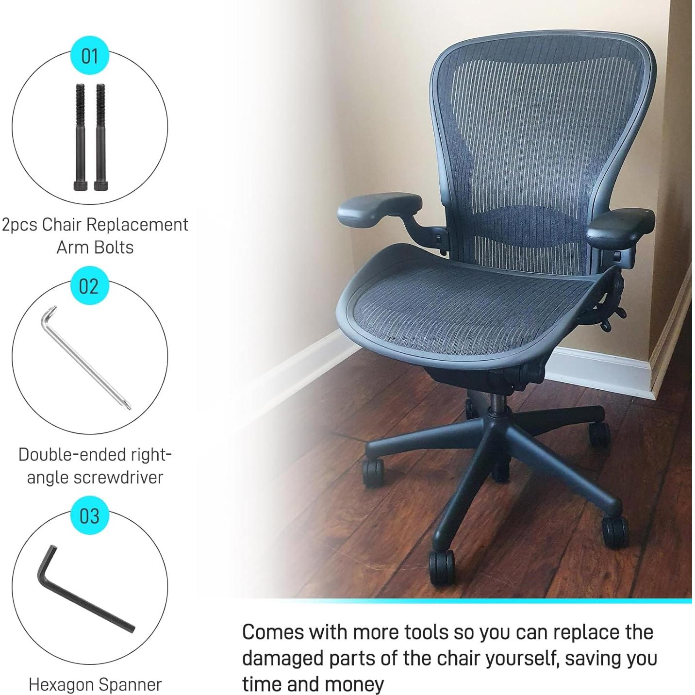 Pernos de acero aleado para brazos de silla Herman Miller Aeron - Kit de reemplazo