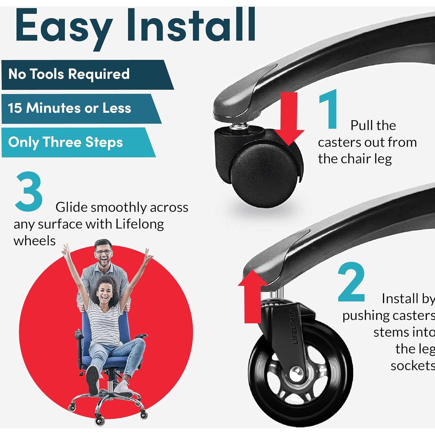 Ruedas de Silla de Oficina Lifelong 7.62cm Alta Resistencia Juego de 5