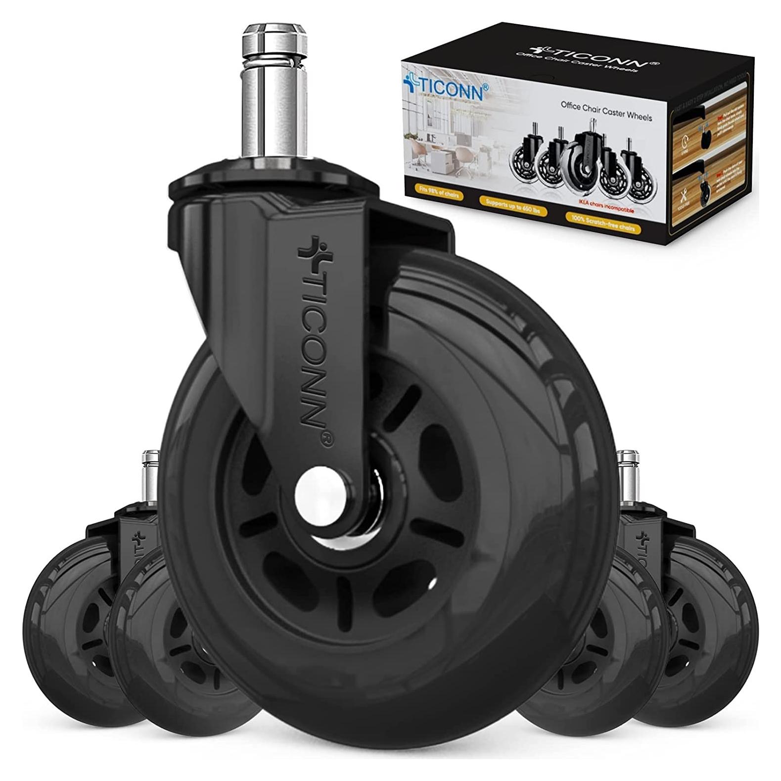 Juego de Ruedas para Sillas de Oficina TICONN 5 Unidades Negro