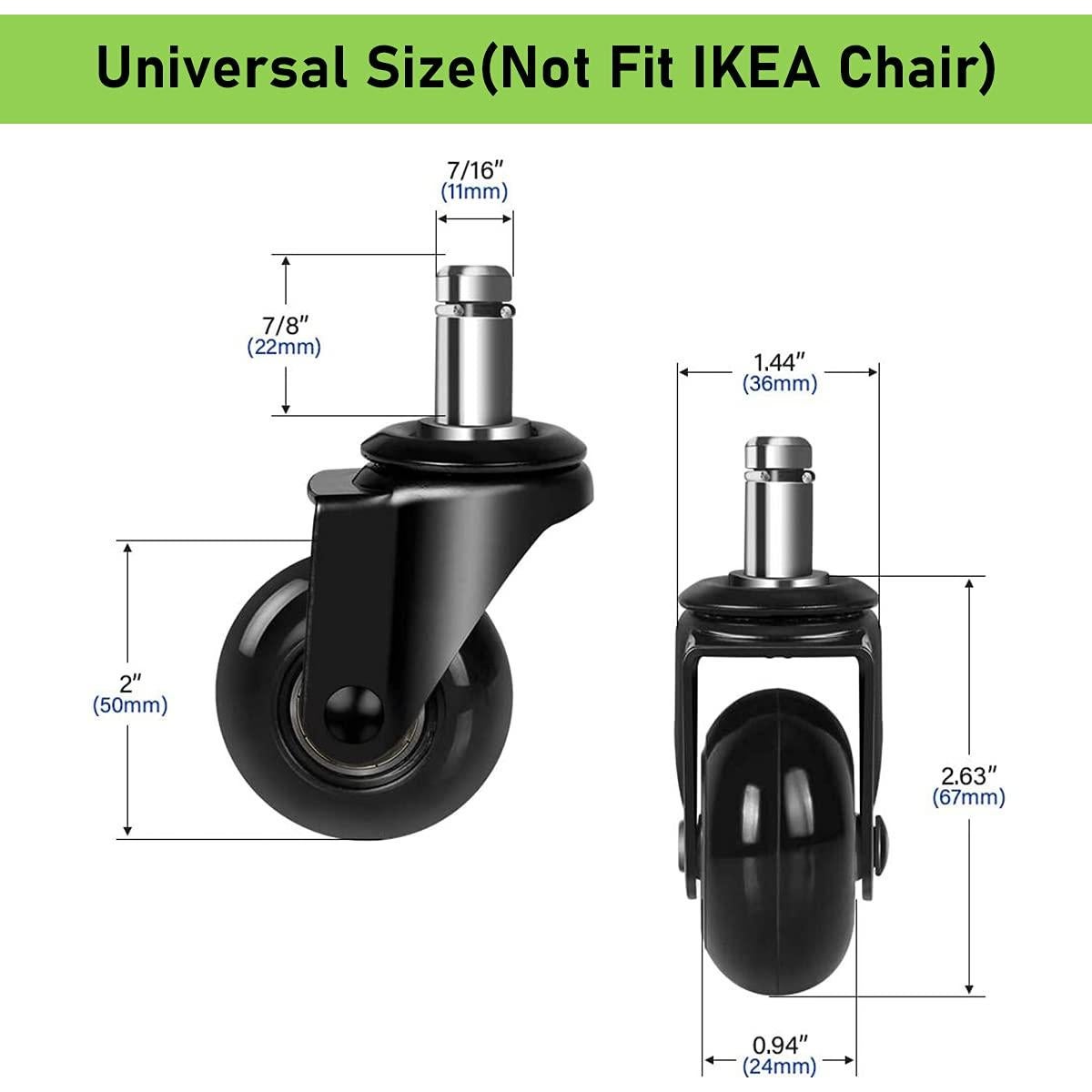 Ruedas de Caster para Sillas de Oficina MALLLALA 5.08 cm Negras