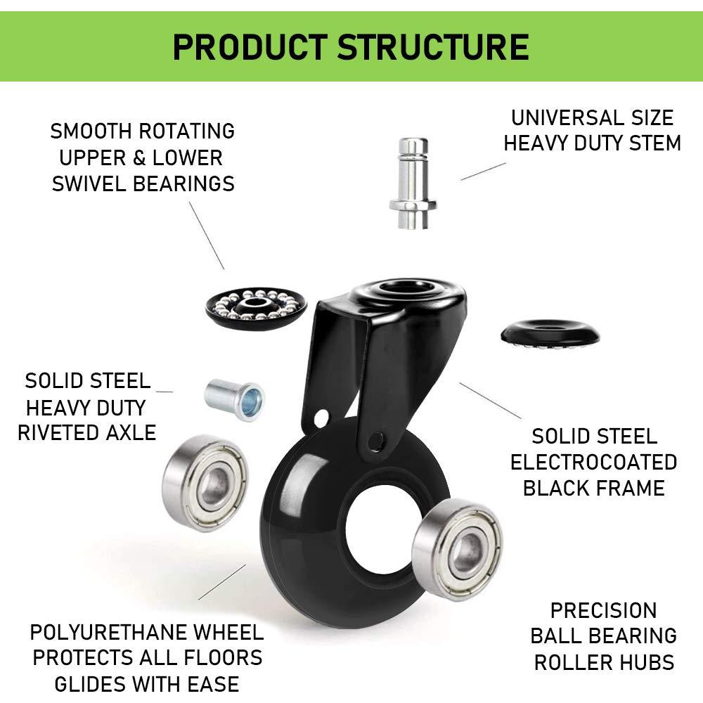 Ruedas de Caster para Sillas de Oficina MALLLALA 5.08 cm Negras