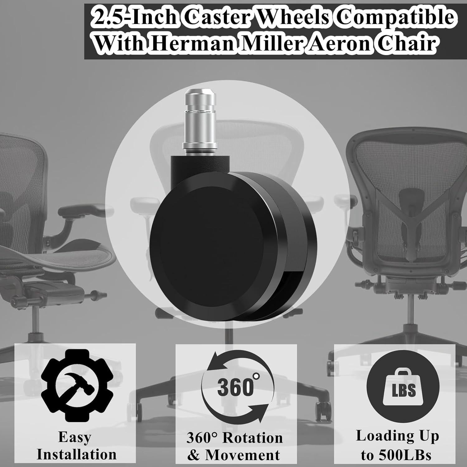 Ruedas de Reemplazo para Sillas Herman Miller Aeron - 60mm - Juego de 5