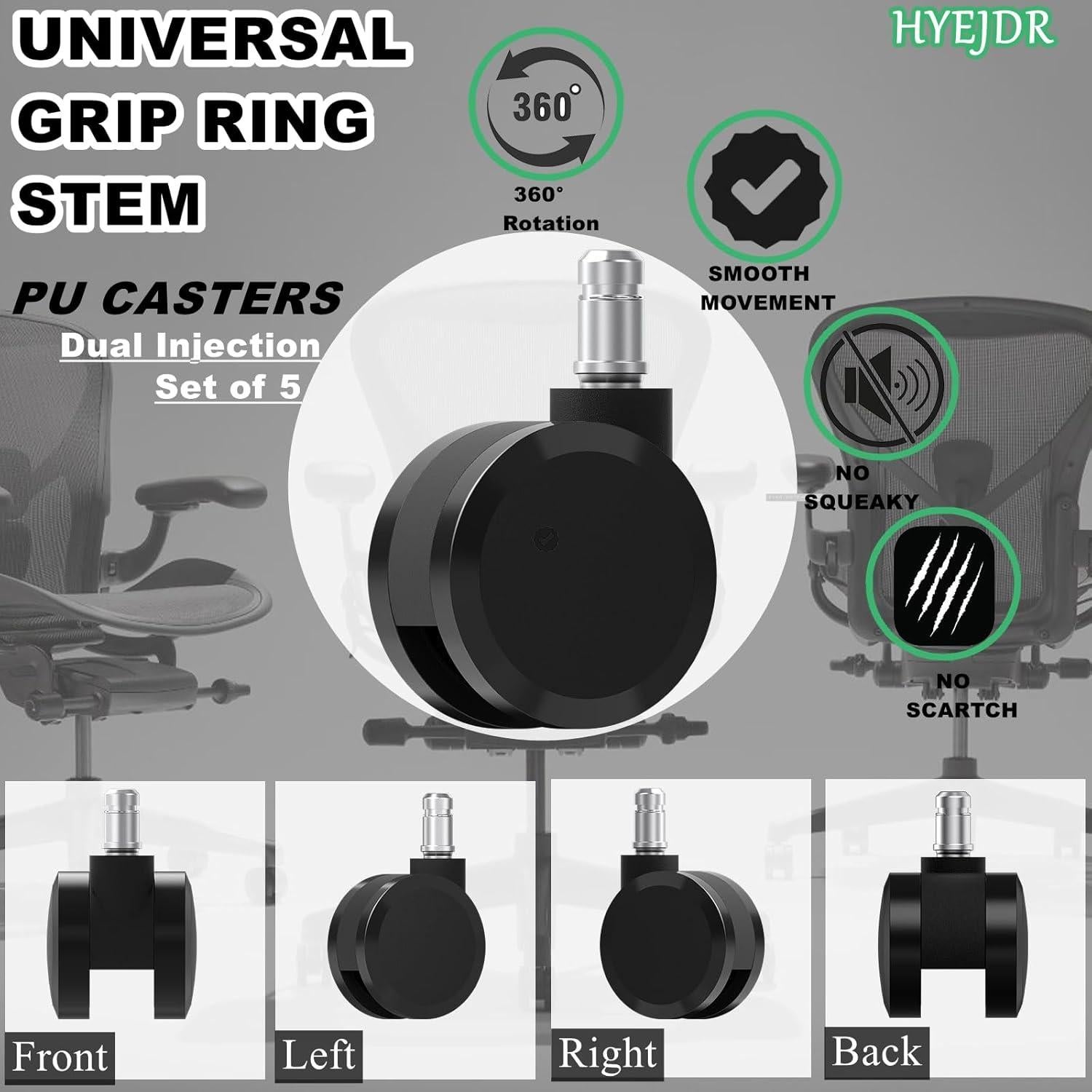 Ruedas de Reemplazo para Sillas Herman Miller Aeron - 60mm - Juego de 5