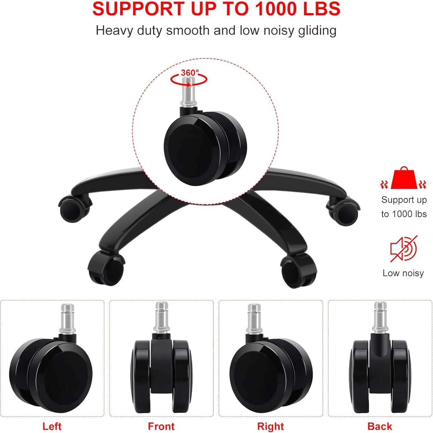 Ruedas de Reemplazo Herman Miller 60mm para Sillas Aeron - Juego de 5