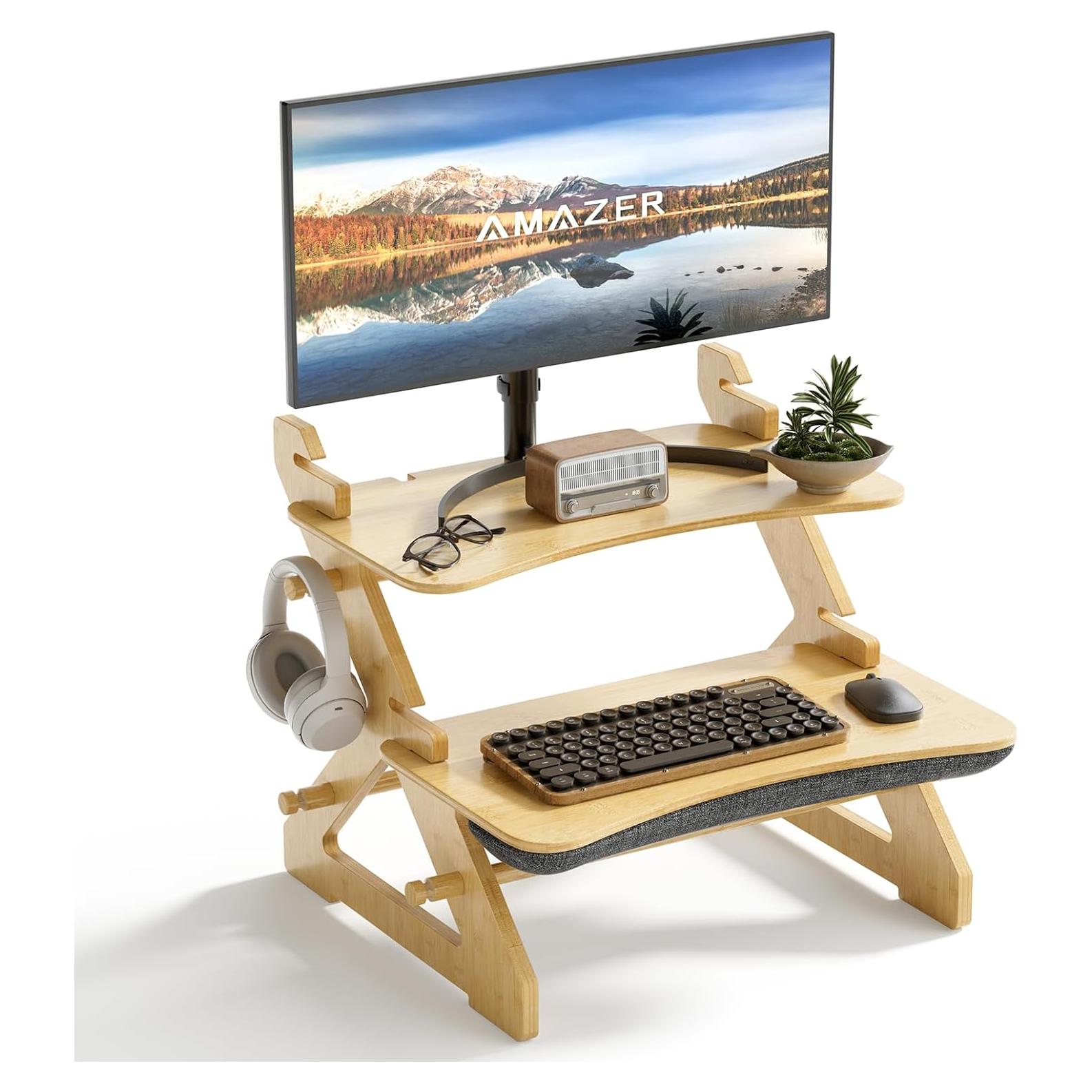 Convertidor de Escritorio de Bambú Amazer 55x47cm Ergonómico