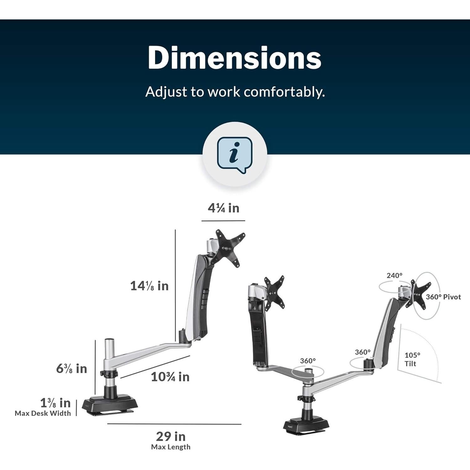 Brazo Doble para Monitor Vari - Soporte VESA 27" 9 kg