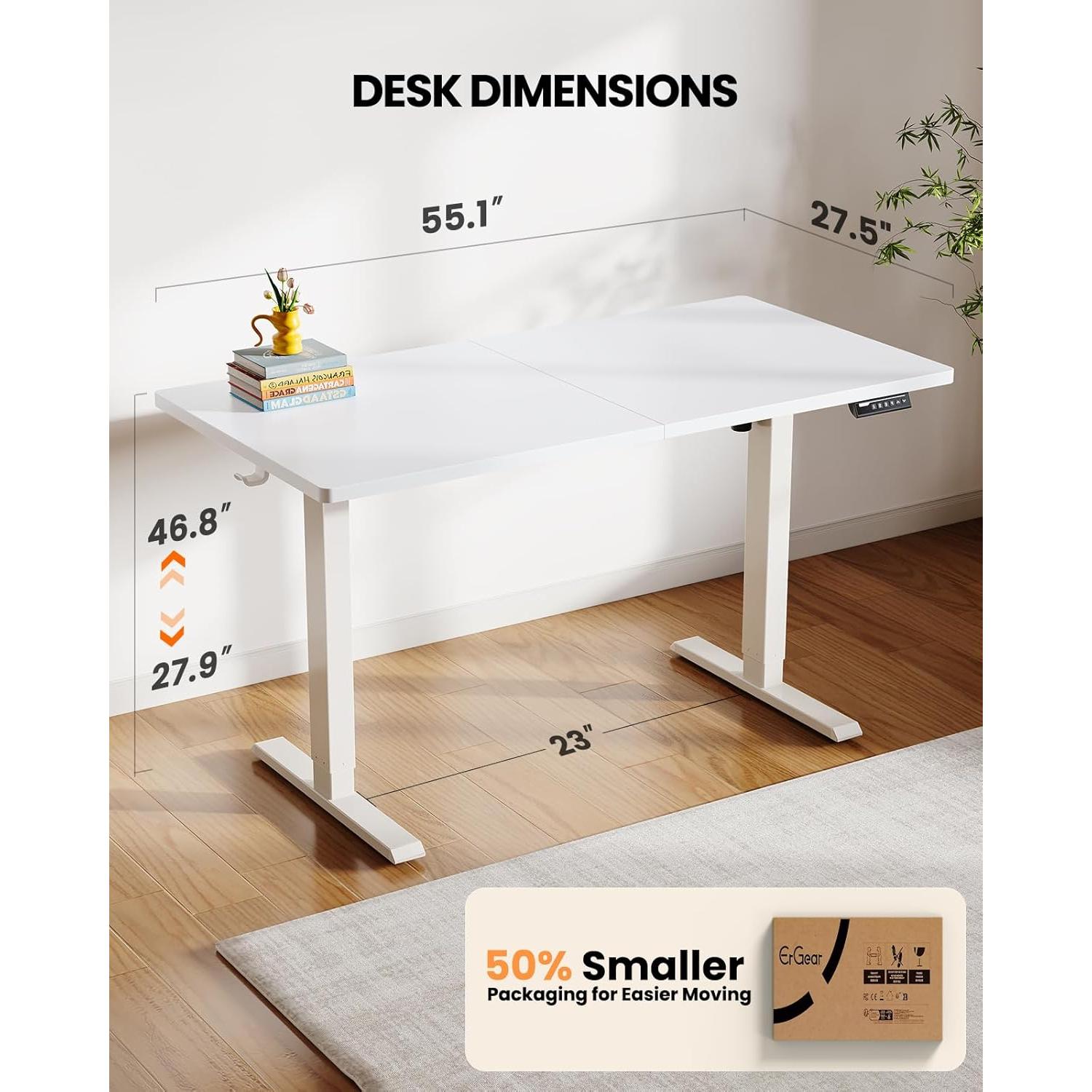 Escritorio Eléctrico Ajustable ErGear EGESD112W Blanco 139.7x71.1cm