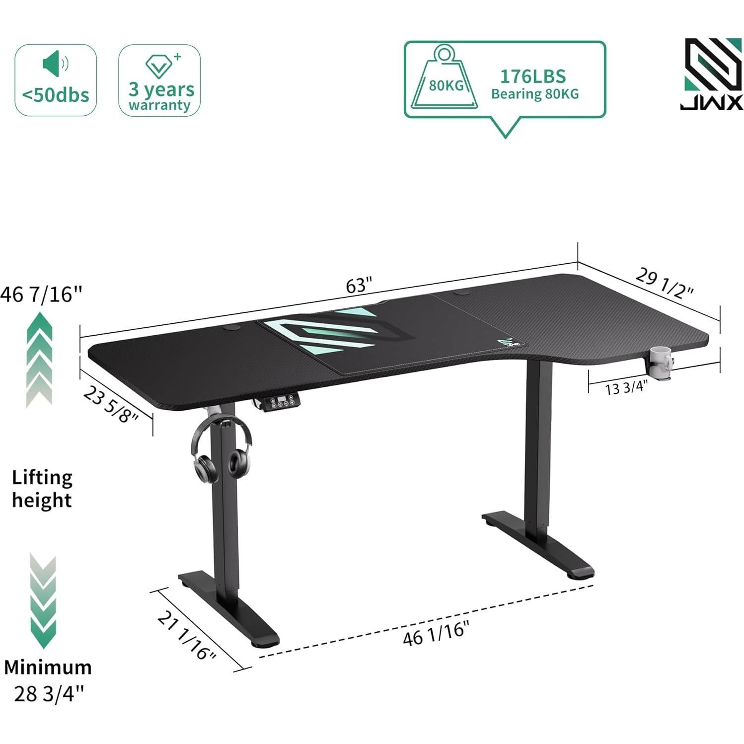 Escritorio de pie ajustable JWX 160 cm eléctrico en L