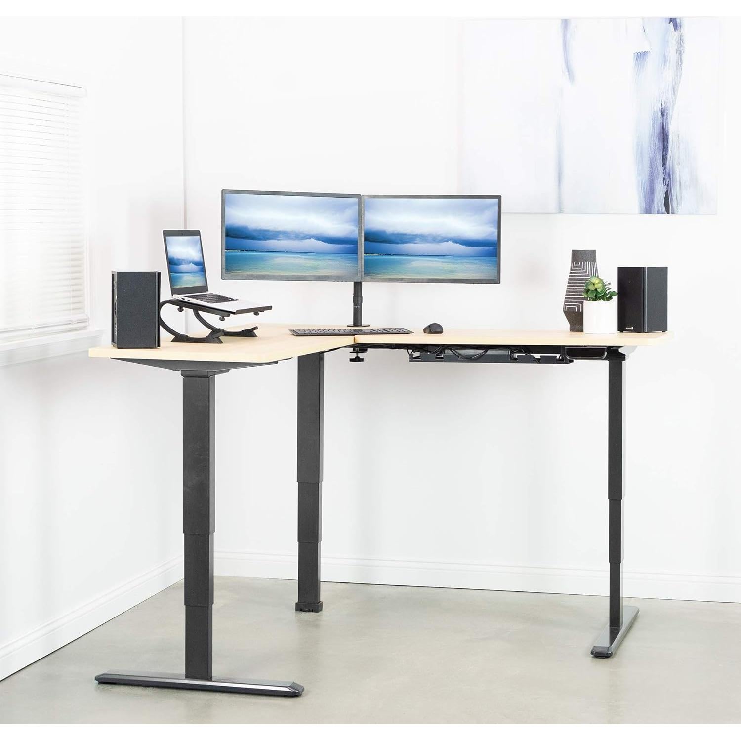 Marco de Escritorio Ajustable VIVO DESK-V133E en L Negro