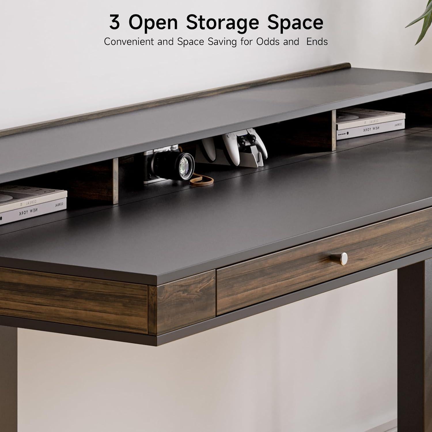 Standing Desk with Drawers, 55x23.6 Inch Electric Stand Up Desk with Storage Shelf and Memory Controller, Sit Stand Desk Adjustable Height from 28-46 Inches for Computer Workstation, Black