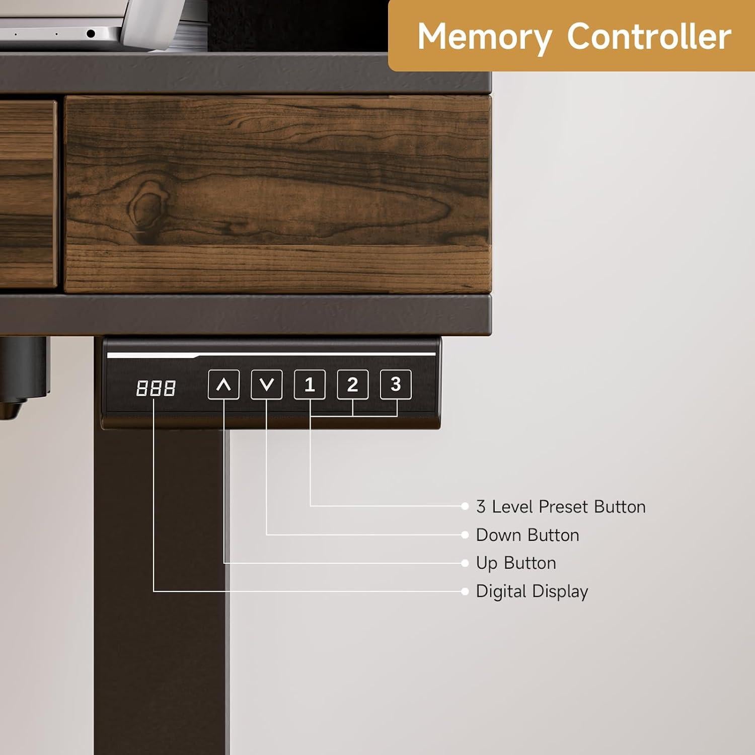 Standing Desk with Drawers, 55x23.6 Inch Electric Stand Up Desk with Storage Shelf and Memory Controller, Sit Stand Desk Adjustable Height from 28-46 Inches for Computer Workstation, Black