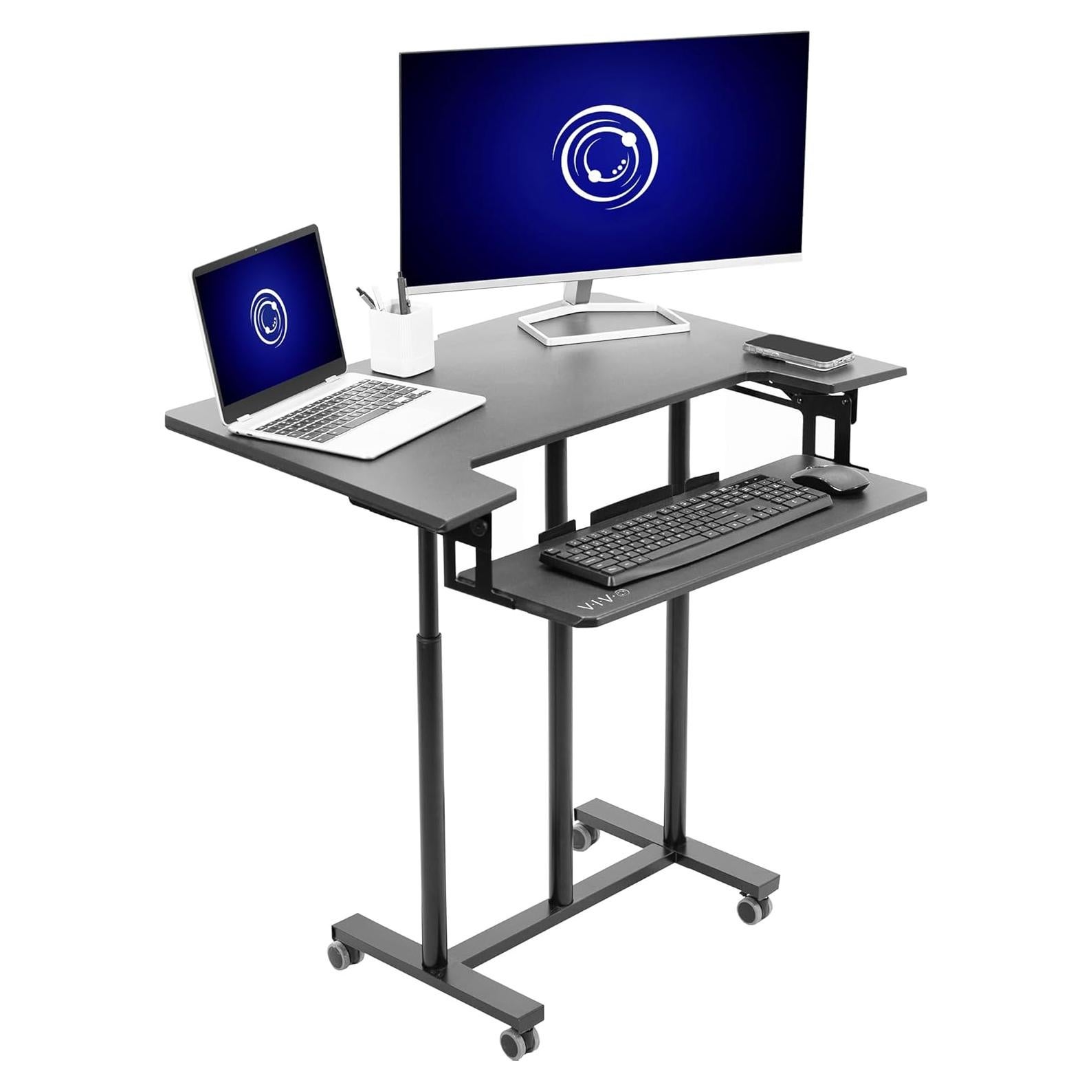 Mesa Ajustable en Altura VIVO CART-V06A, Escritorio Móvil Negro