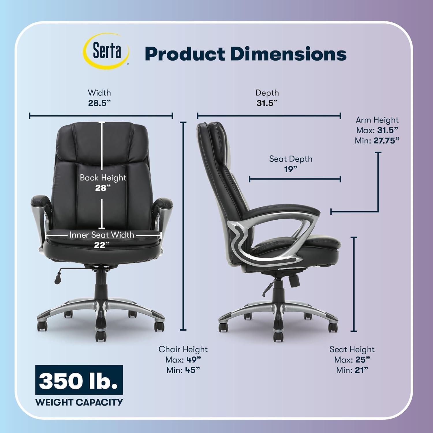 Silla de Oficina Ergonómica Serta Fairbanks Grande Negro