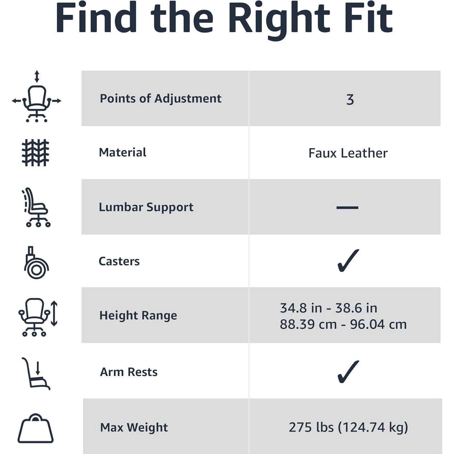 Silla de escritorio Amazon Basics negra, respaldo medio, ajustable