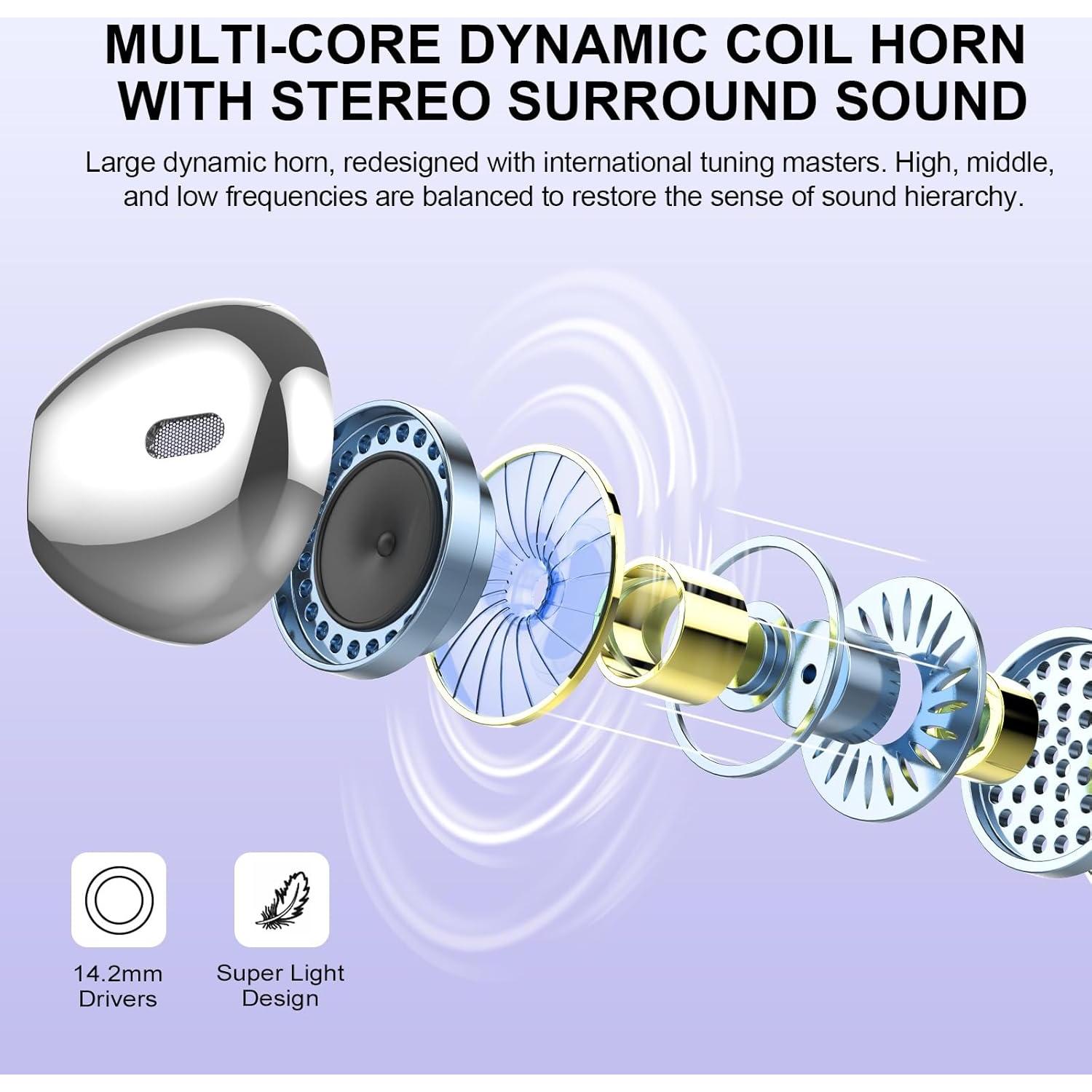 Wireless Earbuds, Bluetooth Headphones 48H Playtime Ear Buds with LED Power Display, IPX7 Waterproof Bluetooth 5.4 Earphones in-Ear Earbuds with 4 Mic for Android iOS Cell Phone Laptop, Purple