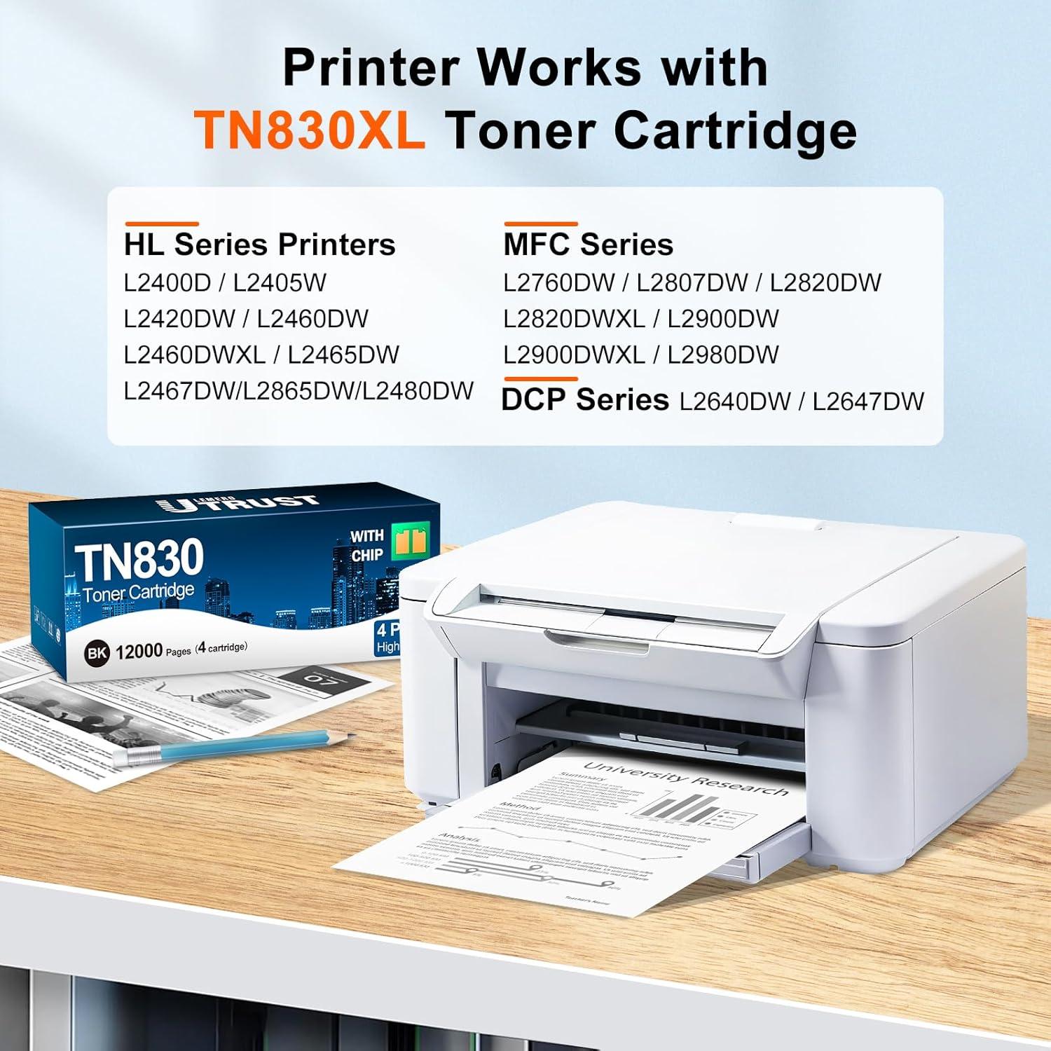 Cartucho de Tóner Negro TN830XL LEMERO UTRUST - 4 Unidades