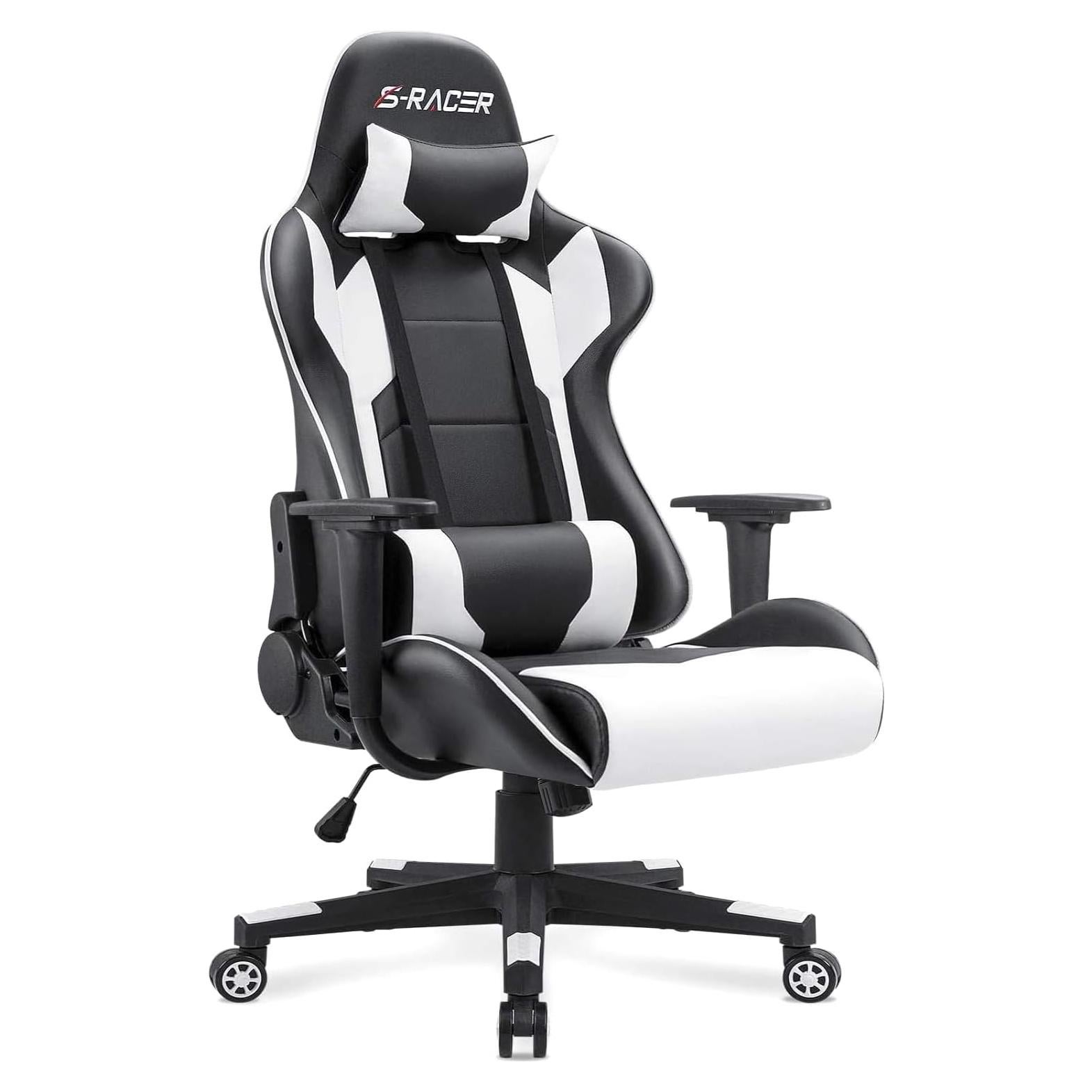 Silla Gaming Homall Ergonómica Ajustable Cuero Blanco