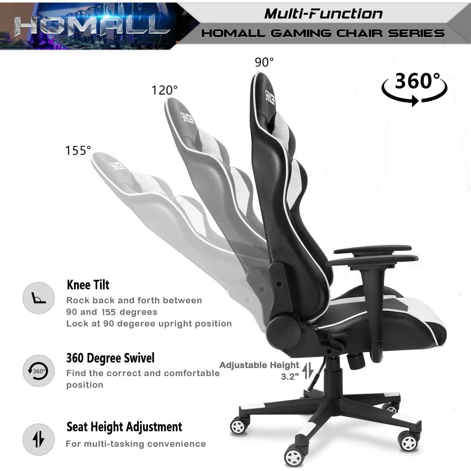 Silla Gaming Homall Ergonómica Ajustable Cuero Blanco