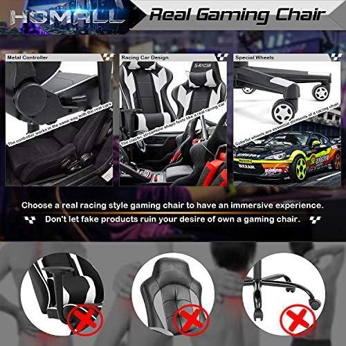 Silla Gaming Homall Ergonómica Ajustable Cuero Blanco
