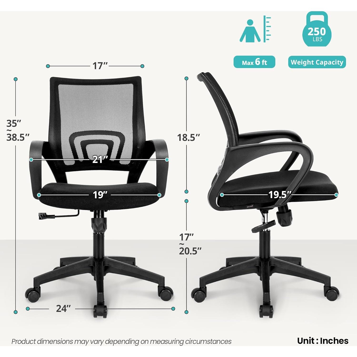 Silla de Oficina ETONEX Ergonómica con Soporte Lumbar Negro
