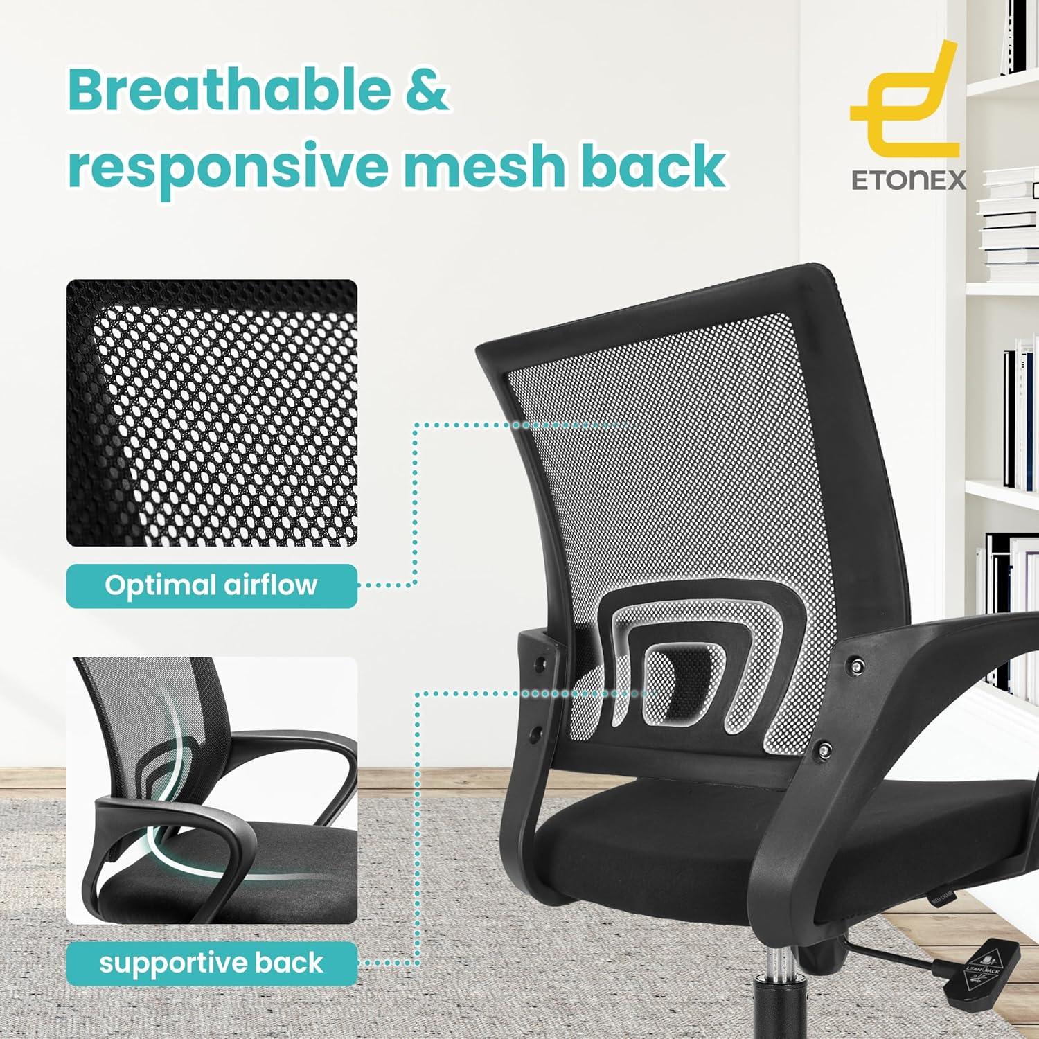 Silla de Oficina ETONEX Ergonómica con Soporte Lumbar Negro