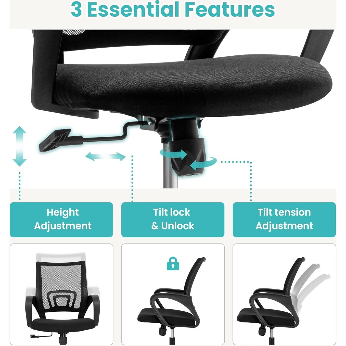 Silla de Oficina ETONEX Ergonómica con Soporte Lumbar Negro