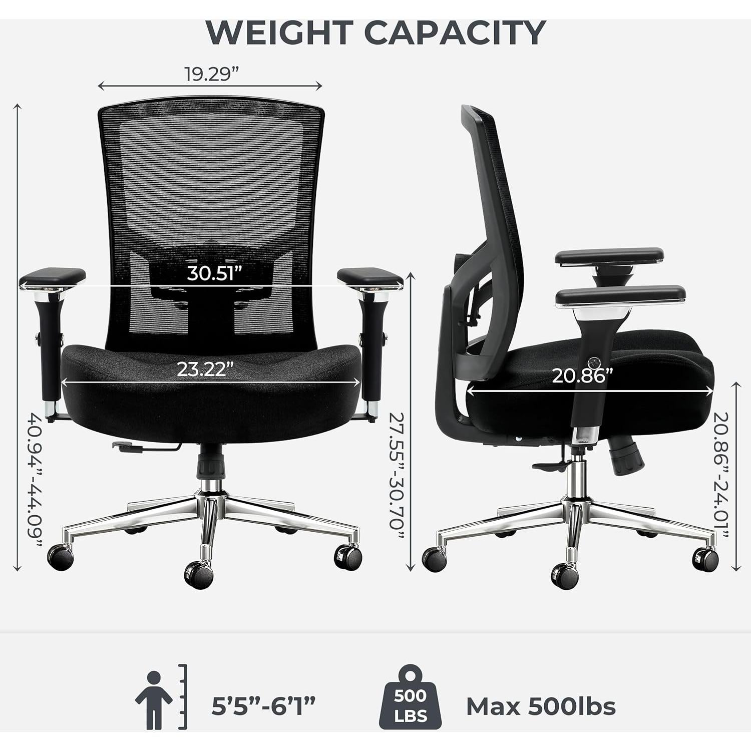 Silla de Oficina Ergonómica Blue Whale Alta 500lbs Negra